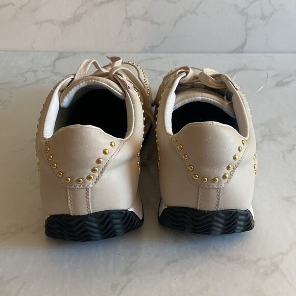 New Rebecca Minkoff Leather Devine Lace Up Sneakers Cream Gold Metal Women's 8 - Picture 6 of 8